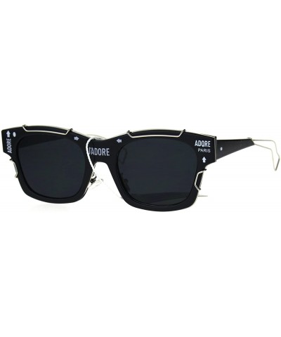 Sport Womens Boyfriend Horned Sport Vintage Plastic Sunglasses - Black Silver - CL186H6MMXQ $22.08