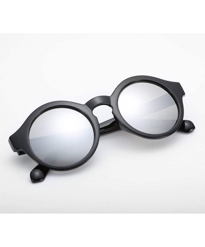 Round Unique Round Sunglasses Women Vintage Keyhole Sunglasses B1248 - Bright Black Frame Sliver Lens - CP18EXIWX3I $9.36