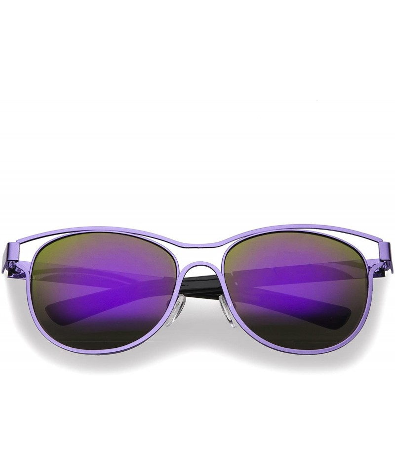 Wayfarer Modern Open Metal Frame Colored Mirror Lens Horn Rimmed Sunglasses 56mm - Purple / Purple Mirror - CC12LZRTX0V $12.08