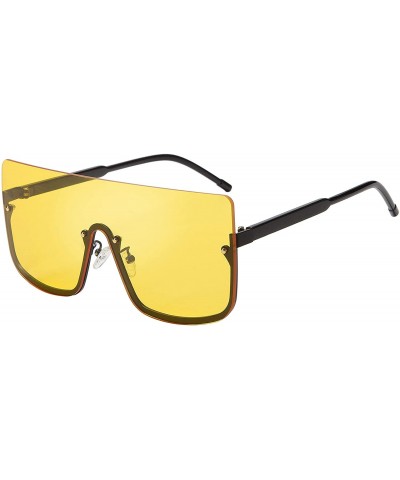 Round Retro One Piece Rimless Oversized Sunglasses for Women Vintage Inspired Sunglasses B2490 - Yellow - CJ18R3XA5UQ $26.17