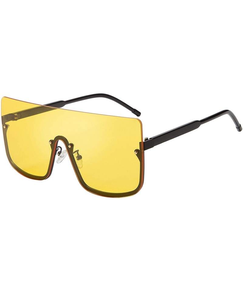 Round Retro One Piece Rimless Oversized Sunglasses for Women Vintage Inspired Sunglasses B2490 - Yellow - CJ18R3XA5UQ $12.38