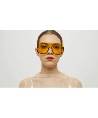 Round Retro One Piece Rimless Oversized Sunglasses for Women Vintage Inspired Sunglasses B2490 - Yellow - CJ18R3XA5UQ $12.38