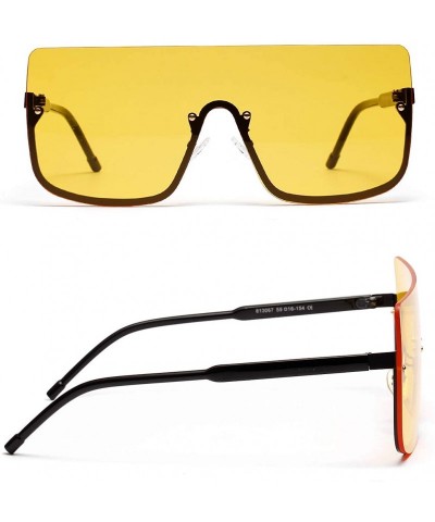 Round Retro One Piece Rimless Oversized Sunglasses for Women Vintage Inspired Sunglasses B2490 - Yellow - CJ18R3XA5UQ $12.38