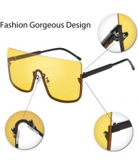 Round Retro One Piece Rimless Oversized Sunglasses for Women Vintage Inspired Sunglasses B2490 - Yellow - CJ18R3XA5UQ $12.38