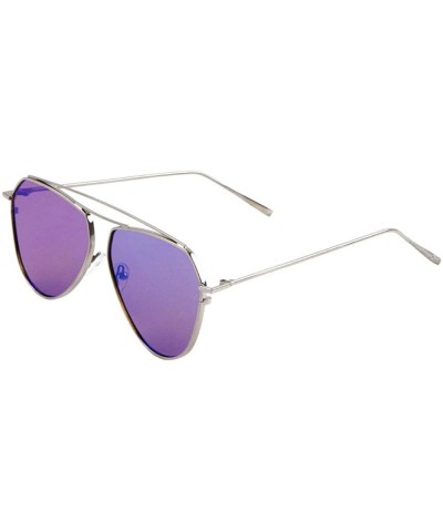 Aviator Flat Lens Double Curved & Flat Top Bar Bridgeless Modern Geometric Aviator Sunglasses - Blue - CW190EOIL7X $27.19
