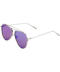 Aviator Flat Lens Double Curved & Flat Top Bar Bridgeless Modern Geometric Aviator Sunglasses - Blue - CW190EOIL7X $10.73