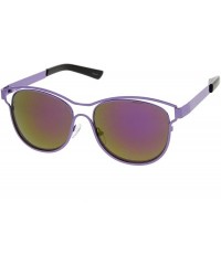 Wayfarer Modern Open Metal Frame Colored Mirror Lens Horn Rimmed Sunglasses 56mm - Purple / Purple Mirror - CC12LZRTX0V $20.32