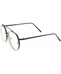 Aviator Modern Slim Brow Bar Rimless Clear Round Flat Lens Aviator Eyeglasses 59mm - Black / Clear Tint - C6185HC54HU $9.32