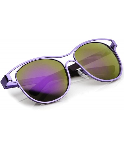 Wayfarer Modern Open Metal Frame Colored Mirror Lens Horn Rimmed Sunglasses 56mm - Purple / Purple Mirror - CC12LZRTX0V $12.08