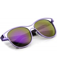Wayfarer Modern Open Metal Frame Colored Mirror Lens Horn Rimmed Sunglasses 56mm - Purple / Purple Mirror - CC12LZRTX0V $20.32