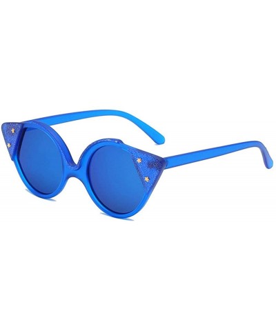 Oval Super Cute Star Shape Cat Sunglasses Brand Designer Transparent Candy Color Eyewear UV400 - Blue - C418LTQ628O $25.26