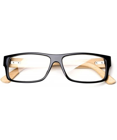 Sport "Kayden" Retro Unisex Plastic Fashion Clear Lens Glasses - Bamboo Black - CG182LRIW5W $10.09