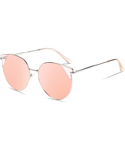 Round Vintage Retro Round Metal Polarized Sunglasses for Women 100% UV400 Protection W018 - Silver Pink - CG196EAATWZ $25.61