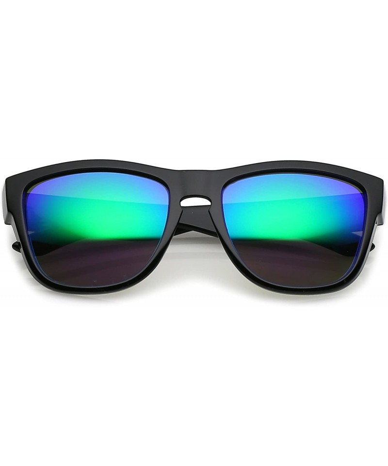 Wayfarer Classic Thick Arms Keyhole Mirrored Square Lens Horn Rimmed Sunglasses 54mm - Shiny Black / Green Mirror - CS182Q8ZL...