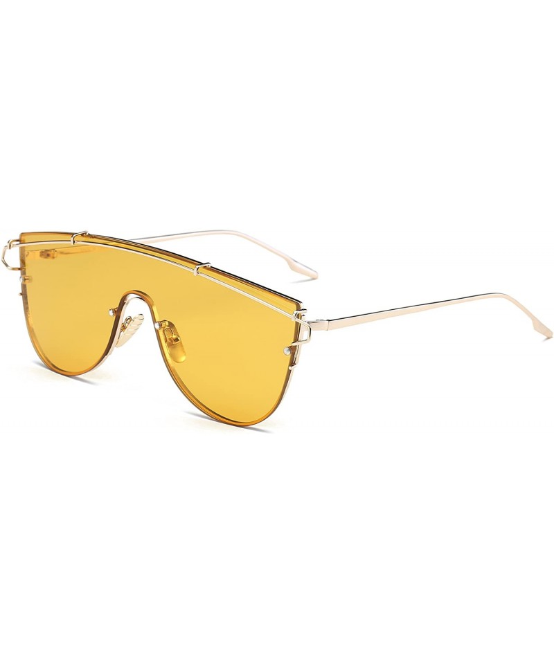 Rimless Fashionable Futuristic Colored Flat Lens Top bar Oversize Round Sunglasses - Yellow - CD186WED36U $17.53