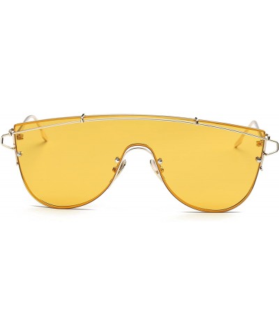 Rimless Fashionable Futuristic Colored Flat Lens Top bar Oversize Round Sunglasses - Yellow - CD186WED36U $17.53