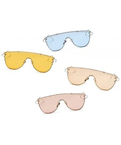 Rimless Fashionable Futuristic Colored Flat Lens Top bar Oversize Round Sunglasses - Yellow - CD186WED36U $17.53