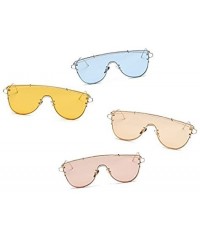 Rimless Fashionable Futuristic Colored Flat Lens Top bar Oversize Round Sunglasses - Yellow - CD186WED36U $17.53
