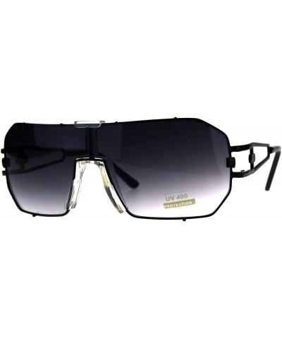 Rectangular Mens Designer Fashion Sunglasses Rectangular Shield Metal Frame UV 400 - Black (Smoke) - CG18H0NM3ZR $22.66