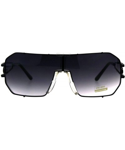 Rectangular Mens Designer Fashion Sunglasses Rectangular Shield Metal Frame UV 400 - Black (Smoke) - CG18H0NM3ZR $12.26