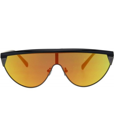 Shield Futurism Flat Top 80s Half Rim Shield Retro Fashion Sunglasses - Black Gunmetal Orange Mirror - CS18QOGTGK9 $23.63