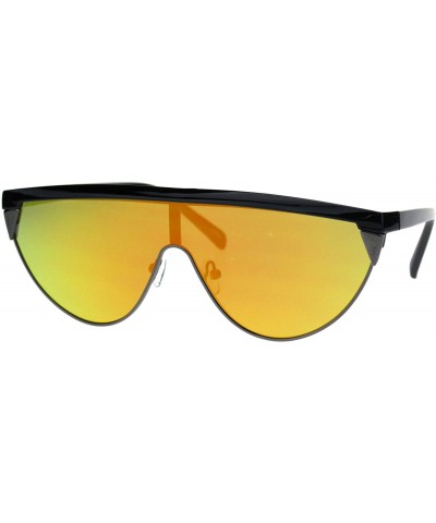 Shield Futurism Flat Top 80s Half Rim Shield Retro Fashion Sunglasses - Black Gunmetal Orange Mirror - CS18QOGTGK9 $14.18