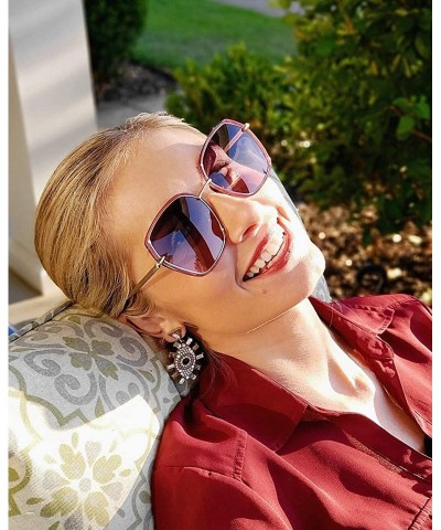Square Oversized Sunglasses for Women Polarized Black Big Sun Glasses Fashion Designer Square Shades UV Protection - CG18QMQT...