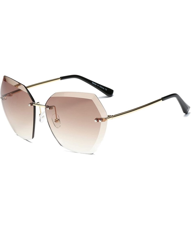 Oversized Women Rimless Cat Eye Oversized Transparent Lens UV Protection Fashion Sunglasses - Brown - C618WR9T2EH $22.86