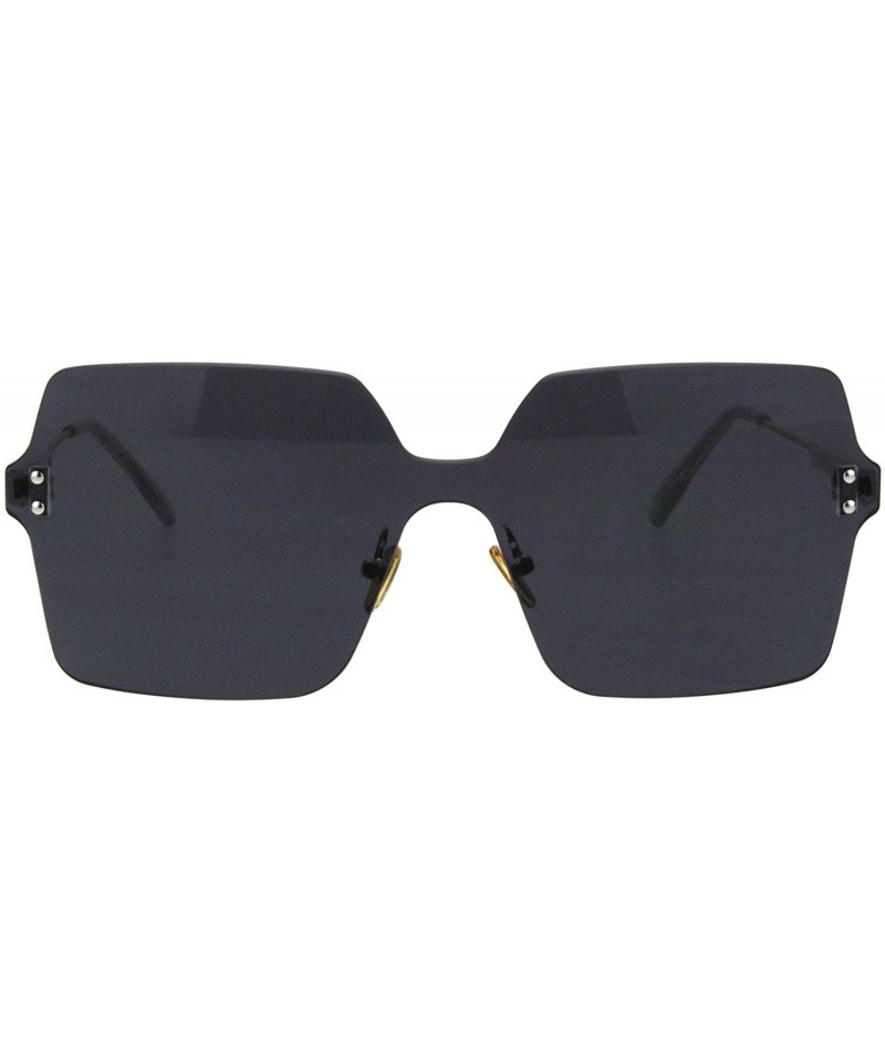 Oversized Womens Futuristic Rectangular Shield Rimless Sunglasses - Black - CL18QI4IZ5A $13.16