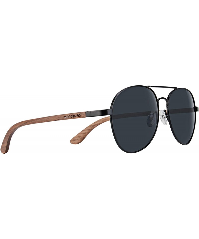 Aviator Walnut Wood Sunglasses Aviator Sunglasses with Polarized Lenses for Men or Women - Black - CB18TT78GHZ $25.42