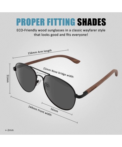 Aviator Walnut Wood Sunglasses Aviator Sunglasses with Polarized Lenses for Men or Women - Black - CB18TT78GHZ $25.42