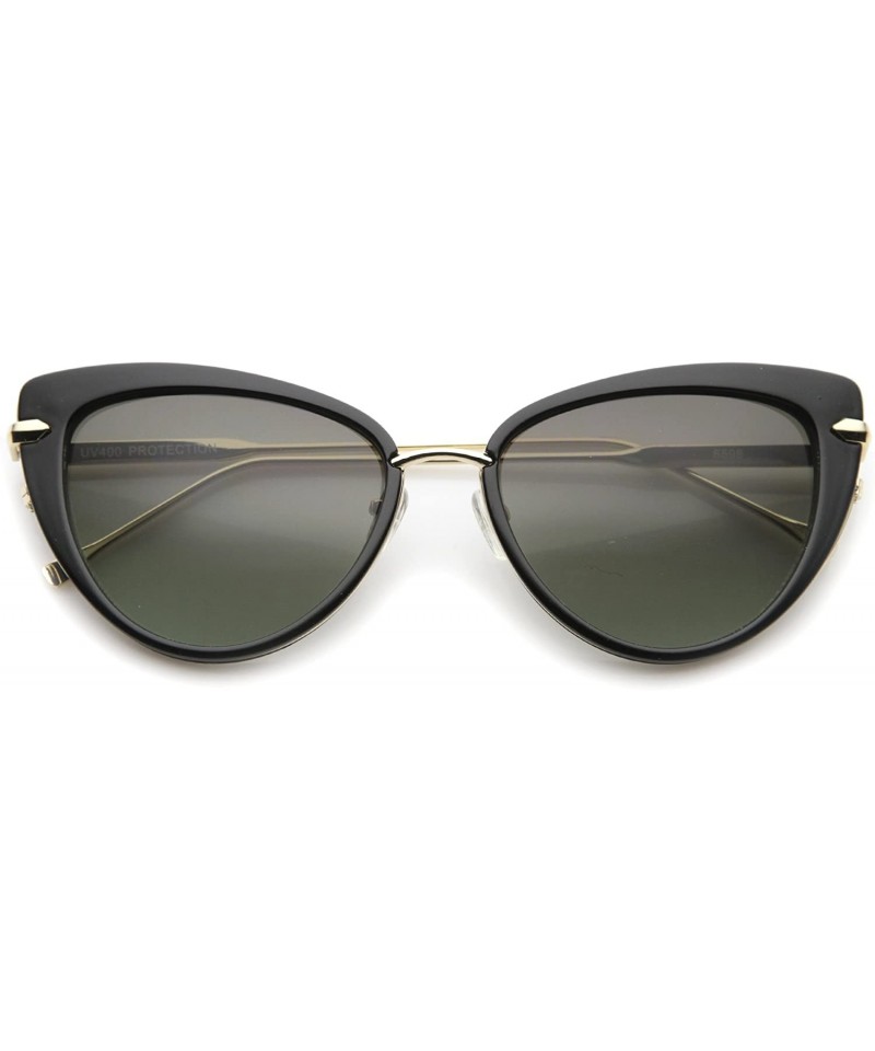 Cat Eye Women's Glam High Fashion Ultra Thin Metal Temple Cat Eye Sunglasses 55mm - Black-gold / Smoke - CP12I21R94P $19.62