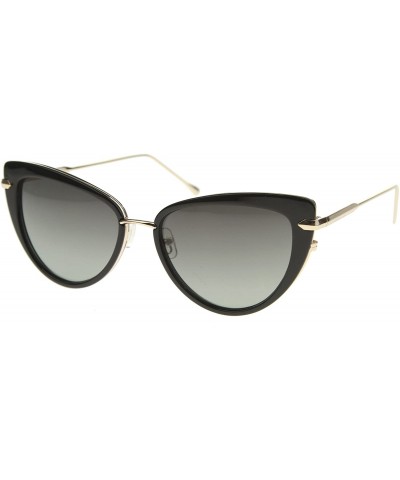 Cat Eye Women's Glam High Fashion Ultra Thin Metal Temple Cat Eye Sunglasses 55mm - Black-gold / Smoke - CP12I21R94P $19.62
