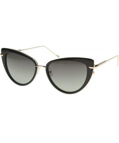 Cat Eye Women's Glam High Fashion Ultra Thin Metal Temple Cat Eye Sunglasses 55mm - Black-gold / Smoke - CP12I21R94P $7.95