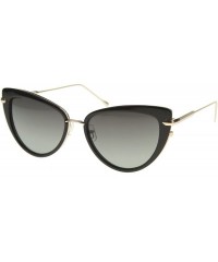 Cat Eye Women's Glam High Fashion Ultra Thin Metal Temple Cat Eye Sunglasses 55mm - Black-gold / Smoke - CP12I21R94P $19.62