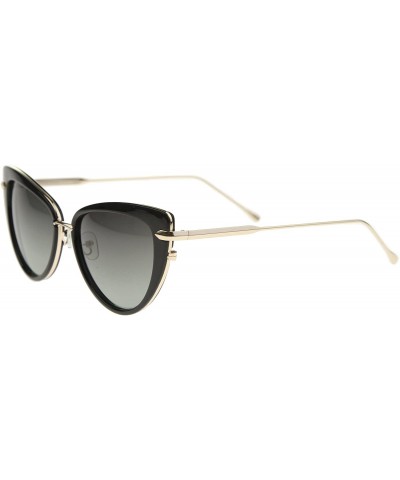 Cat Eye Women's Glam High Fashion Ultra Thin Metal Temple Cat Eye Sunglasses 55mm - Black-gold / Smoke - CP12I21R94P $19.62