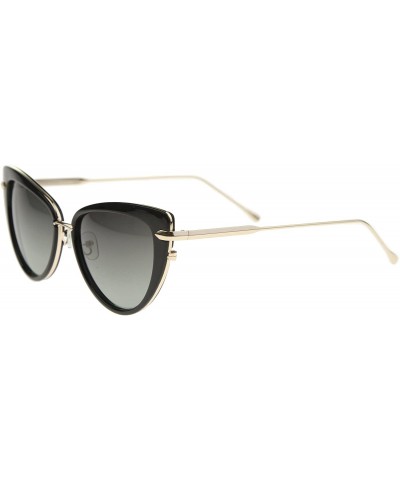 Cat Eye Women's Glam High Fashion Ultra Thin Metal Temple Cat Eye Sunglasses 55mm - Black-gold / Smoke - CP12I21R94P $7.95