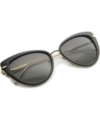 Cat Eye Women's Glam High Fashion Ultra Thin Metal Temple Cat Eye Sunglasses 55mm - Black-gold / Smoke - CP12I21R94P $19.62