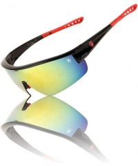 Sport Lightweight Rimless Curved One Piece Shield Lens Sports Sunglasses - Yellow Red - C4199ILN65U $34.83