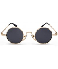 Round Round Vintage Sunglasses Men Gift Retro Sun Glasses Women Small Metal Fashion - Gold With Black - CS18IU36UE0 $11.55