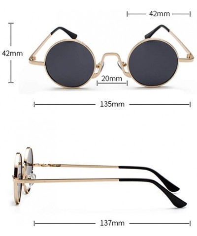 Round Round Vintage Sunglasses Men Gift Retro Sun Glasses Women Small Metal Fashion - Gold With Black - CS18IU36UE0 $11.55