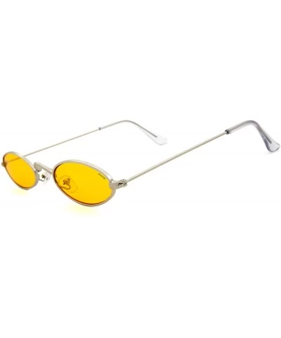 Round Fashion Trend Metal Frame Oval Personality Sunglasses for Men and Women - Silver Frame Yellow Lens - C818R23D89G $18.46