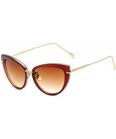 Oval Women Clear Lens Fashion Retro Cateye Eyeglasses Classic Eyewear Sunglasses - Brown - C21805QOS5Z $21.59