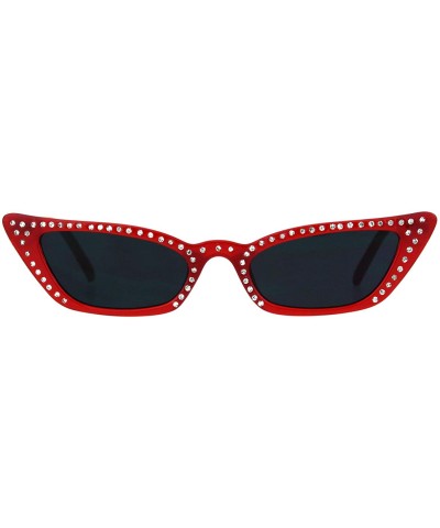 Rectangular Womens Skinny Sunglasses Rhinestone Rectangular Cateye Frame UV 400 - Red (Black) - CT18IDNW432 $20.88