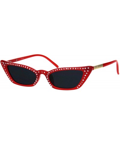 Rectangular Womens Skinny Sunglasses Rhinestone Rectangular Cateye Frame UV 400 - Red (Black) - CT18IDNW432 $13.02