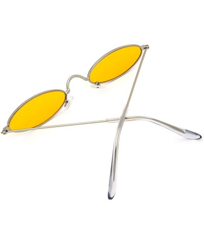 Round Fashion Trend Metal Frame Oval Personality Sunglasses for Men and Women - Silver Frame Yellow Lens - C818R23D89G $18.46