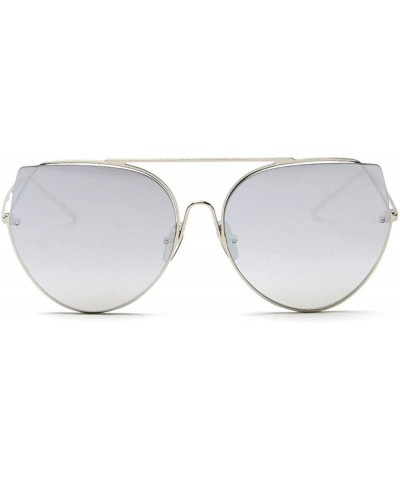 Round Fashion New Personality Cat Sunglasses Female Metal Color Lens Men sunglasses - Silver - CZ18WNR4MW9 $12.79