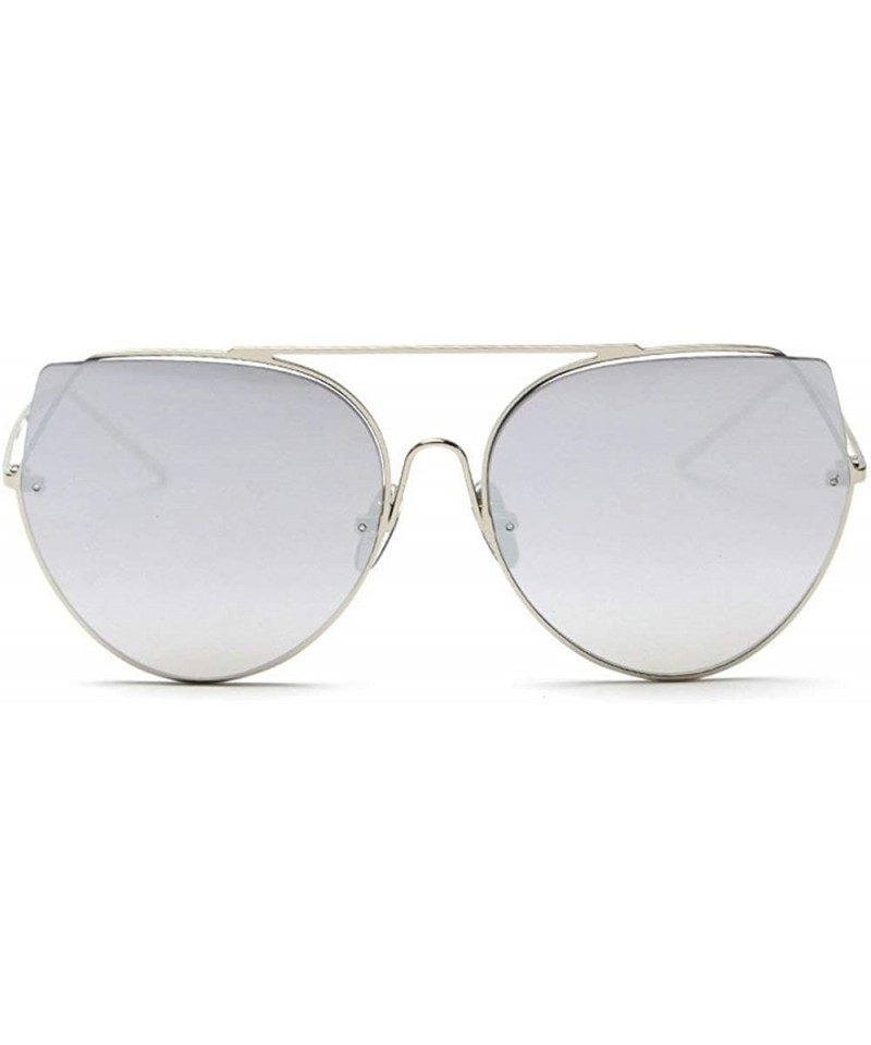 Round Fashion New Personality Cat Sunglasses Female Metal Color Lens Men sunglasses - Silver - CZ18WNR4MW9 $12.79
