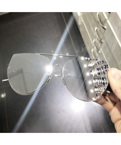 Round Fashion New Personality Cat Sunglasses Female Metal Color Lens Men sunglasses - Silver - CZ18WNR4MW9 $12.79
