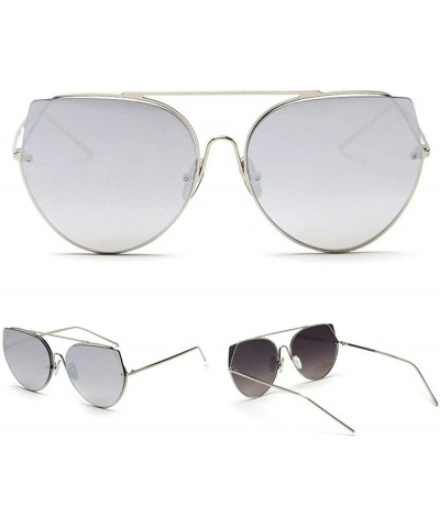 Round Fashion New Personality Cat Sunglasses Female Metal Color Lens Men sunglasses - Silver - CZ18WNR4MW9 $12.79